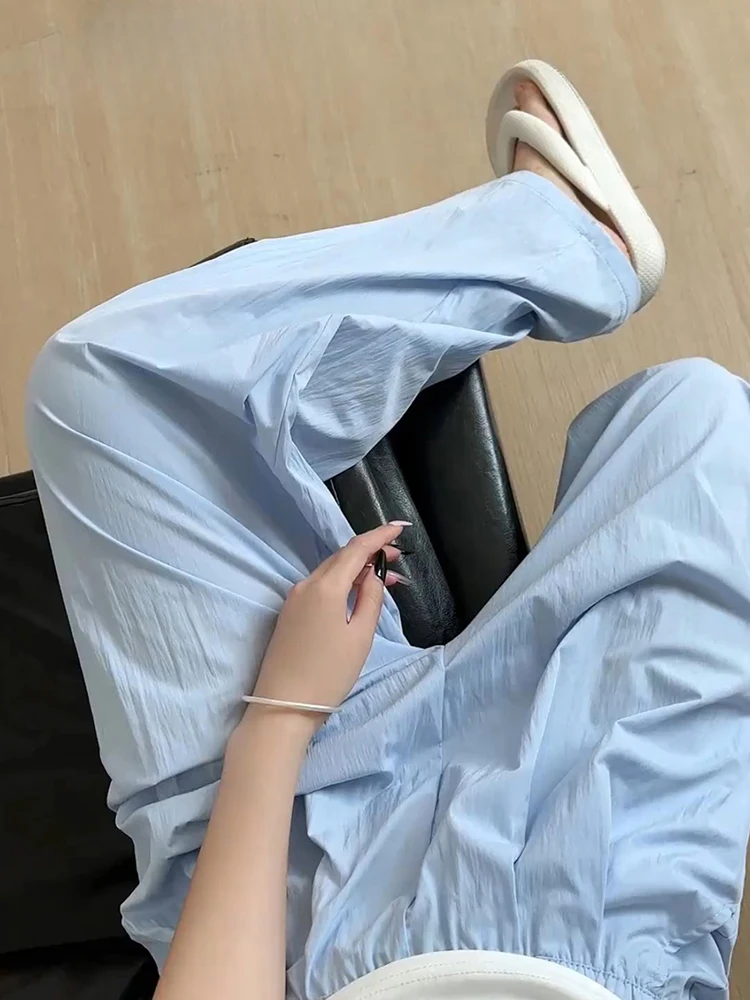 

Dopne Soft Milk Blue Mountain Men's Summer Thin Qui Dry Ice Silk Straight Leg Wide Leg Pants Anti UV Mosquito Pants