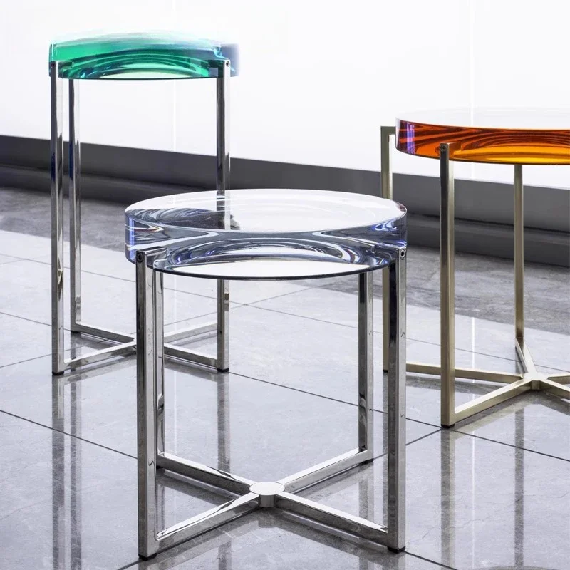 오리지널 아트 금속 공예 투명한 가장자리 작은 아파트 거실 티 테이블 발코니 컬러드 크리스탈 아크릴 사이드 테이블