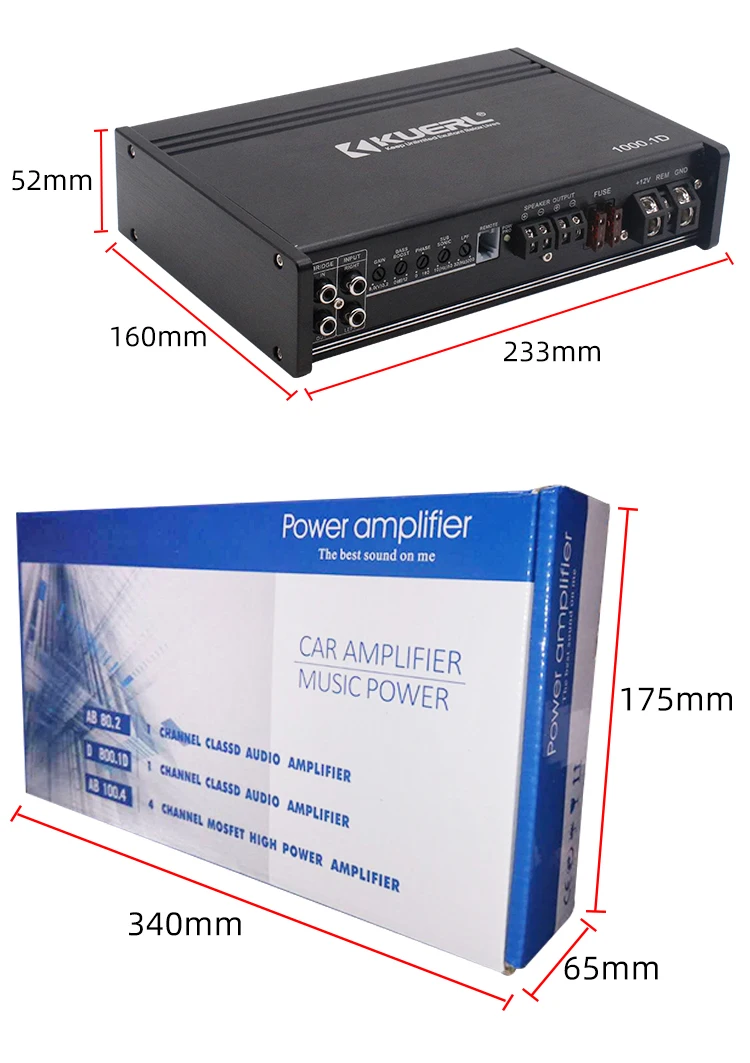 Aluminum Alloy Heat dissipation Class D 1-Ch Digital Car Audio Amplifier High Power Stereo Amplifier RMS 800W@1Ω/500W@2Ω/300W@4Ω