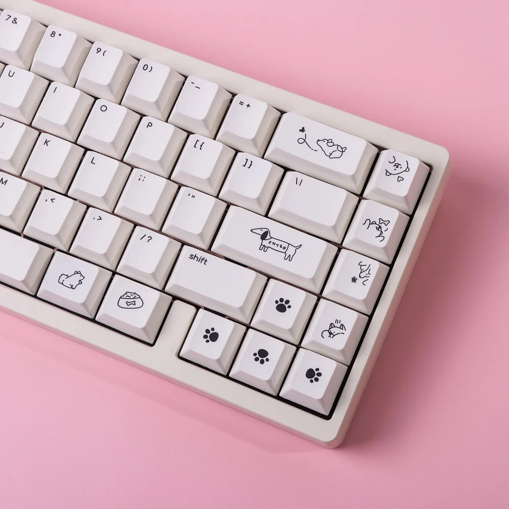 130 Keys Cherry MOA Keycaps PBT Small Font Cute Dog Simple Heat Sublimation for 60/84/98/108 Mechanical Keyboards