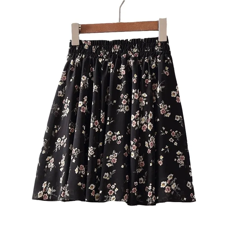 

Small Floral Chiffon Skirt Women Slim High Waist Summer A- Line Swing Mini Short Korean Style Students New Medium Strecth Casual