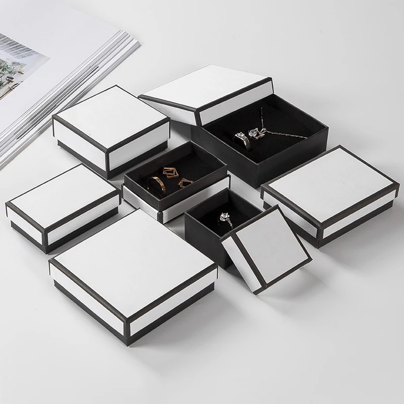 

12pack White Black Cardboard Jewelry Box Earings Rings Necklace Storage Boxes 7x9x3cm Kraft Paper Travel Wedding Gift Dust Case