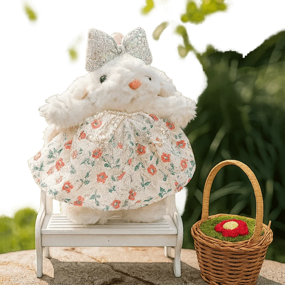 Princess Pearl Dress Bow Plush Rabbit Keychain Cartoon Stuffed Rabbit Doll Keyring Kawaii Soft Drooping Ear Rabbit Pendant