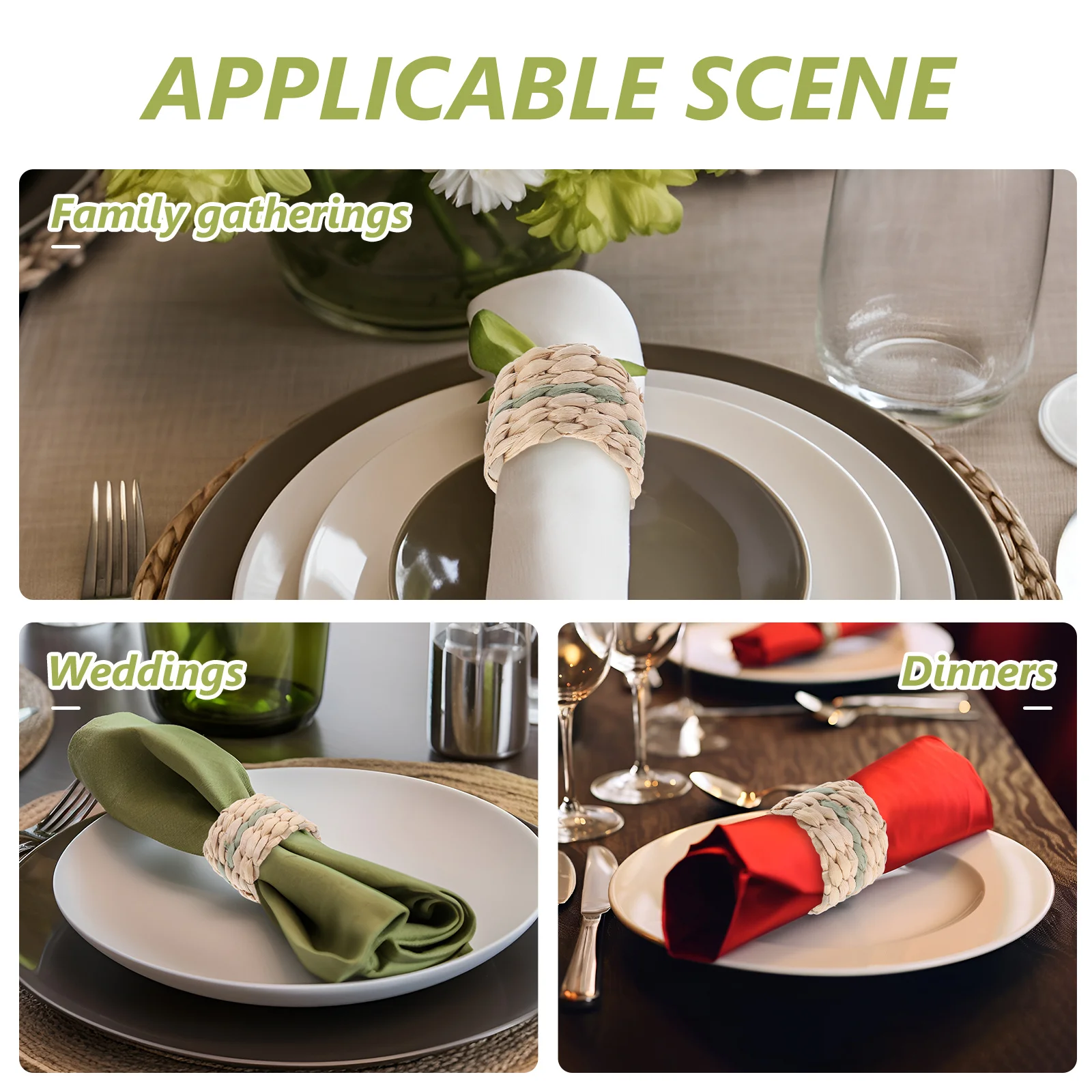 

6Pcs Woven Napkin Holders Rustic Farmhouse Table Decor for Wedding Christmas Dinner Party Cloth Napkin Ring Set Tassel Design