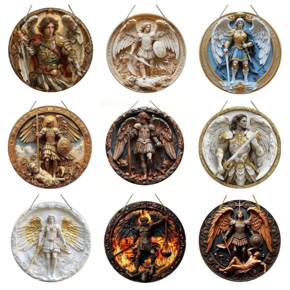 Letrero circular de madera de ángel 2D, tema religioso, adecuado para el hogar, la oficina, el garaje, el jardín, el porche, la decoración del festival, regalos
