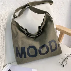 Fashion Women's Korean Canvas Large Capacity Shopping Bag Casual Tote Shoulder Bag Female Letter Printing Crossbody Handbag