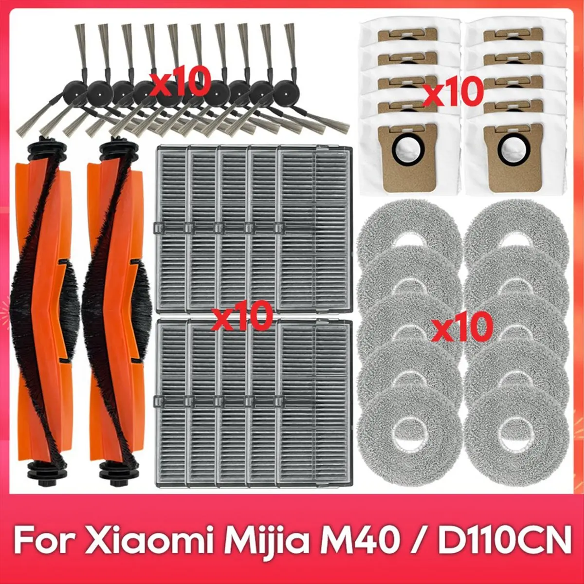 

Запасные части и аксессуары для Xiaomi Mijia Omni M40 / D110CN: основная и боковые щетки, HEPA-фильтр, салфетка для влажной уборки, мешок для сбора пыли (модель A51U)