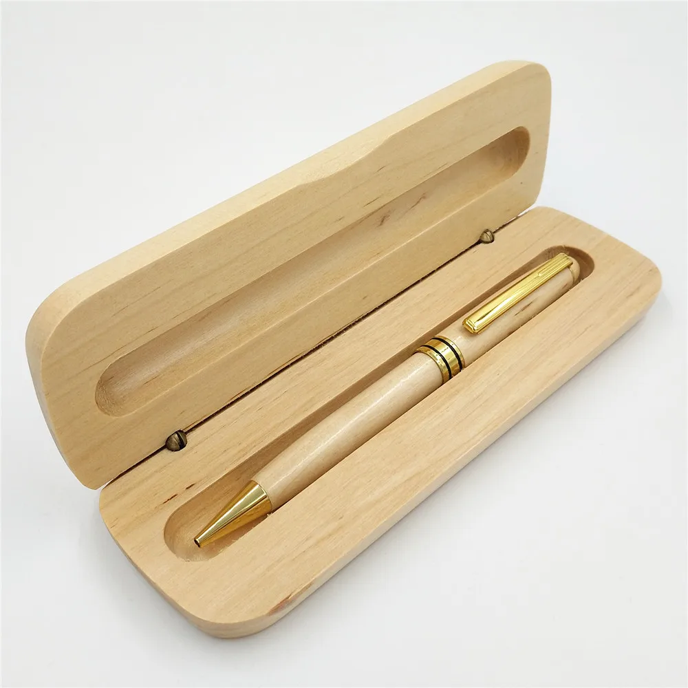 

1 Set Upscale Wooden Business Office Gift Ballpoint Pen Creative School Supplies Fashion Maple Pen Box Signing Pens