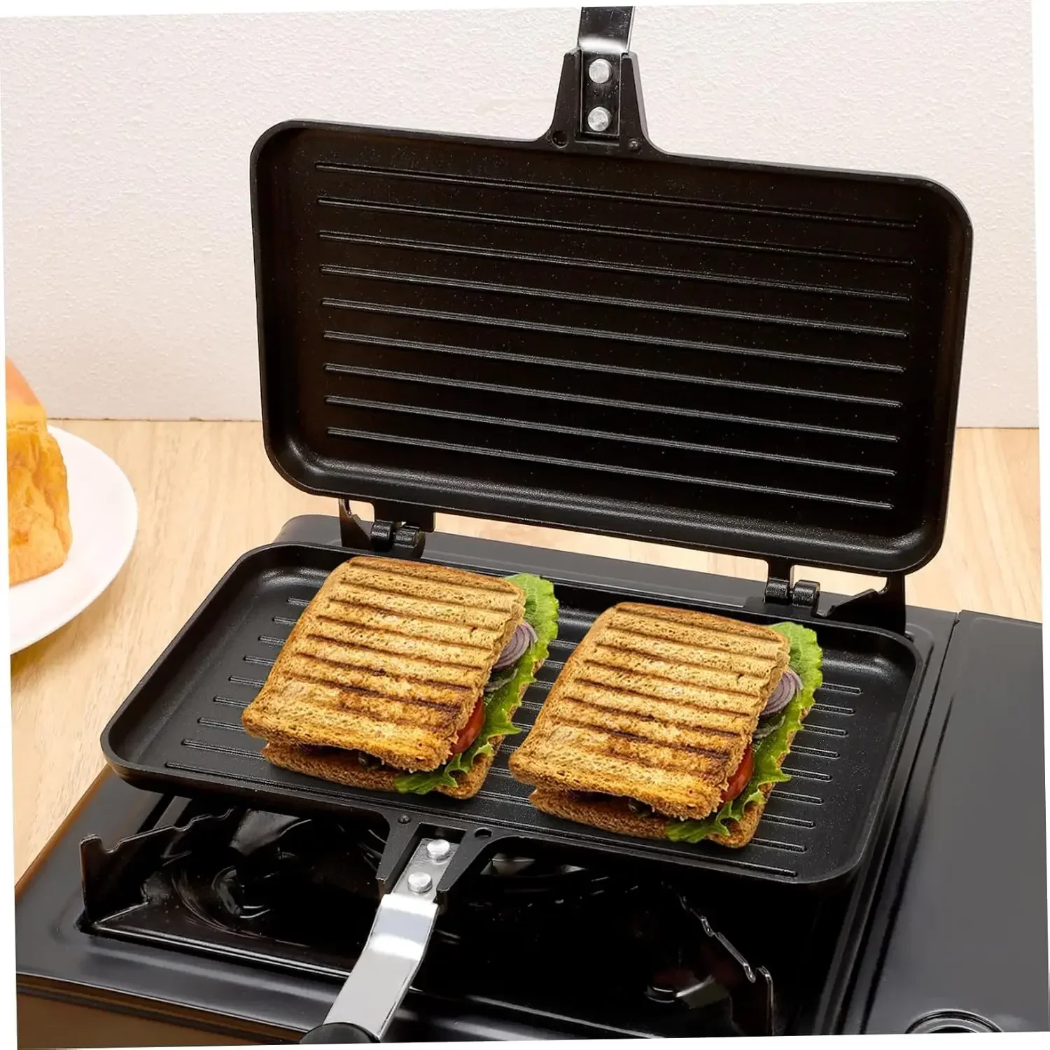 NonStick Sandwich Maker Mini Waffle Breakfast Pot Baking Pan Barbecue Oven Household Mould Egg Frying Pan for Kitchen Restaurant 2