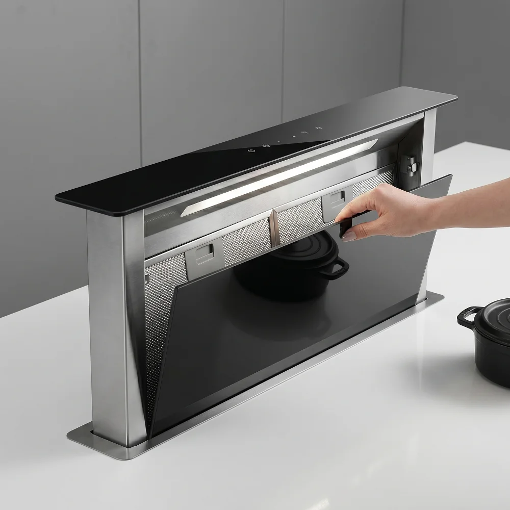 60cm Ultra-Quiet Electric Stainless Steel Downdraft Lower Suction Pumping Unit Kitchen Stove Range Hood For Hotel  Use