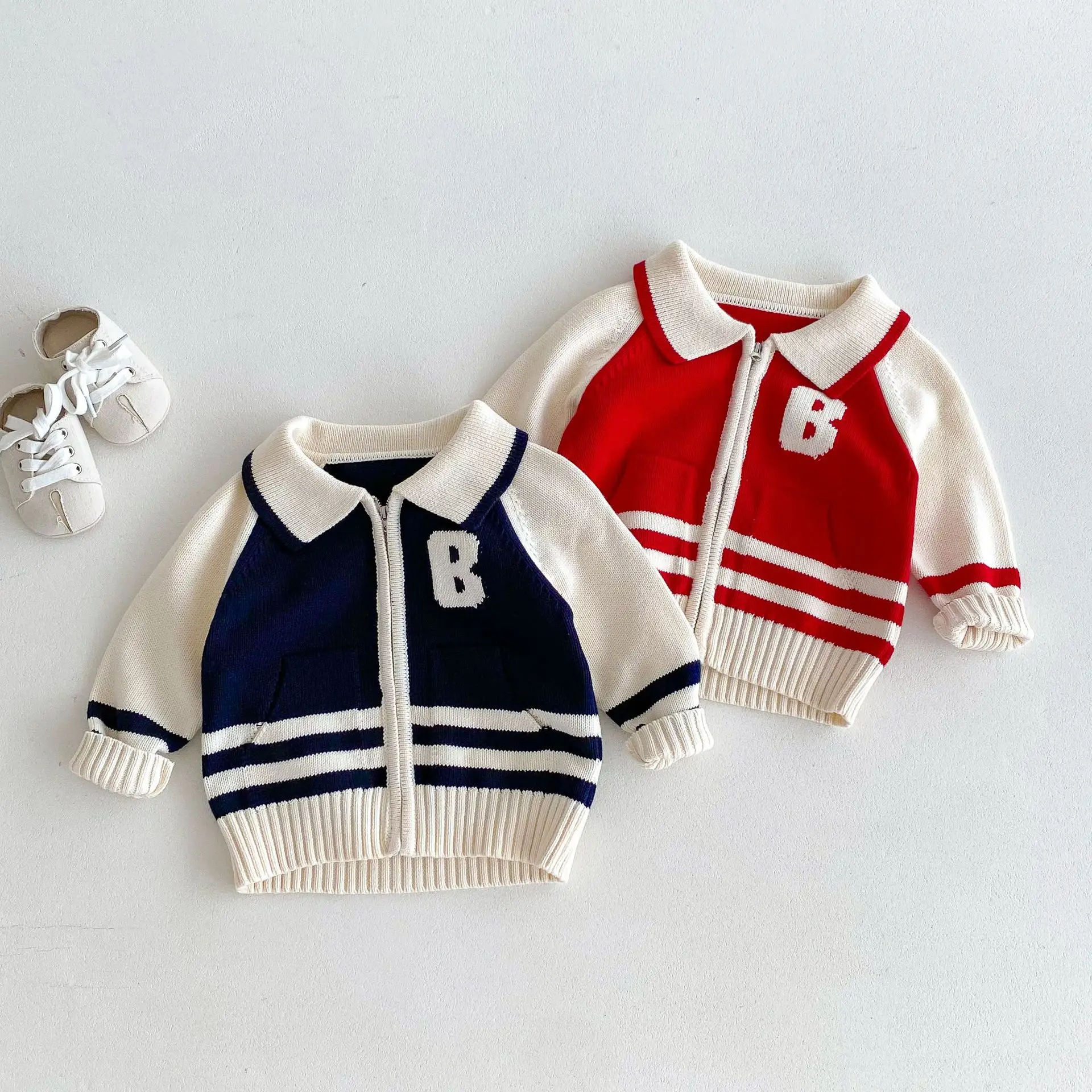 

Autumn New Children Sweater Coat Boys Girls Knitted Zipper Cardigan Lapel Jacket Toddler Casual Letter Knitwear Kids Clothes