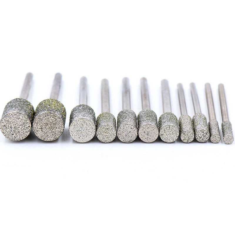 5Pcs 0.5-10mm Diamond Drill Bits 2.35/3mm Shank Flat Grinding Head Burr Polishing Engraving Bit for Dremel Rotary Tools A Needle