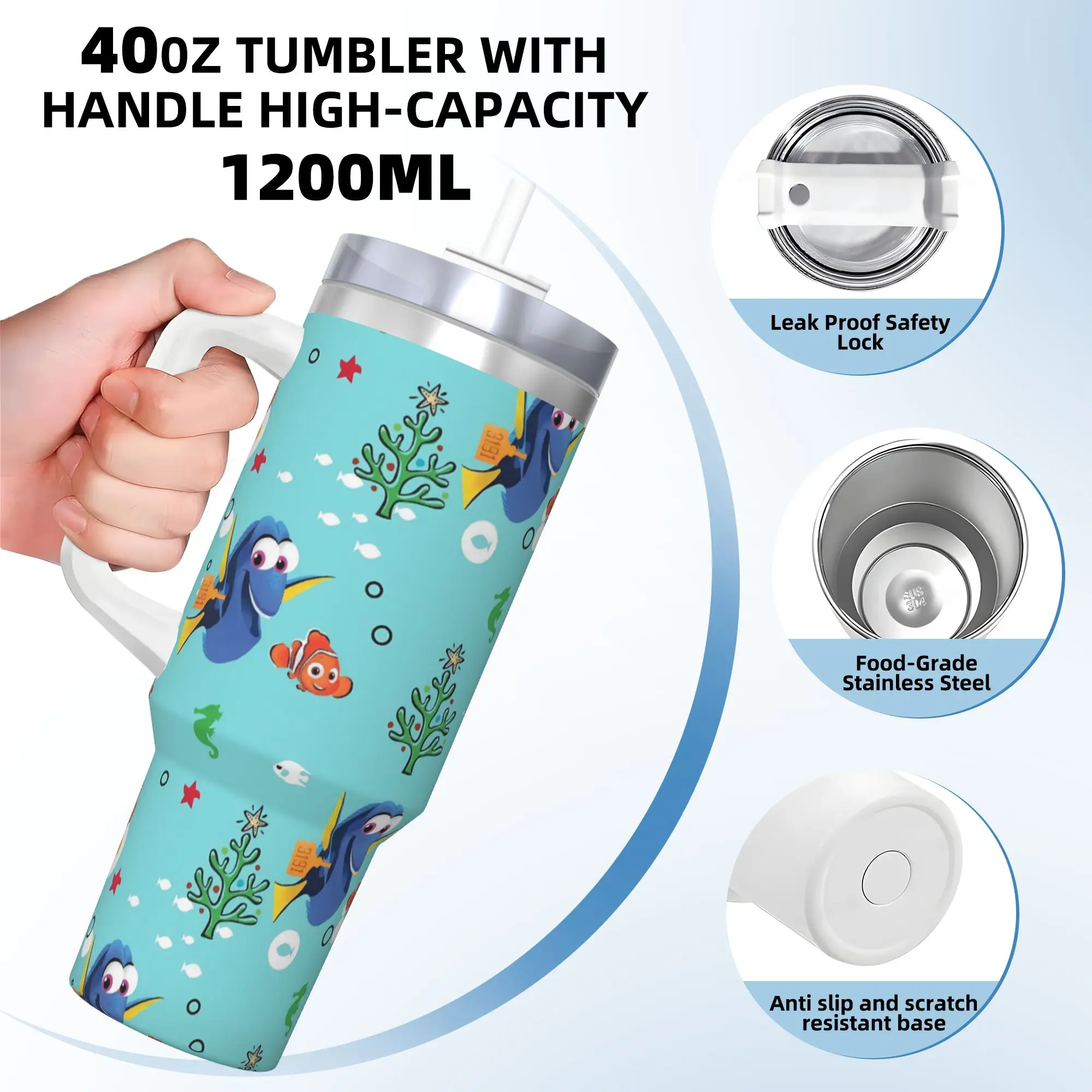 Custom Kawaii Finding Nemos Tumbler  Cold Drink Water Bottle Insulated Stainless Steel Thermal Cups Design Beach Car Mugs