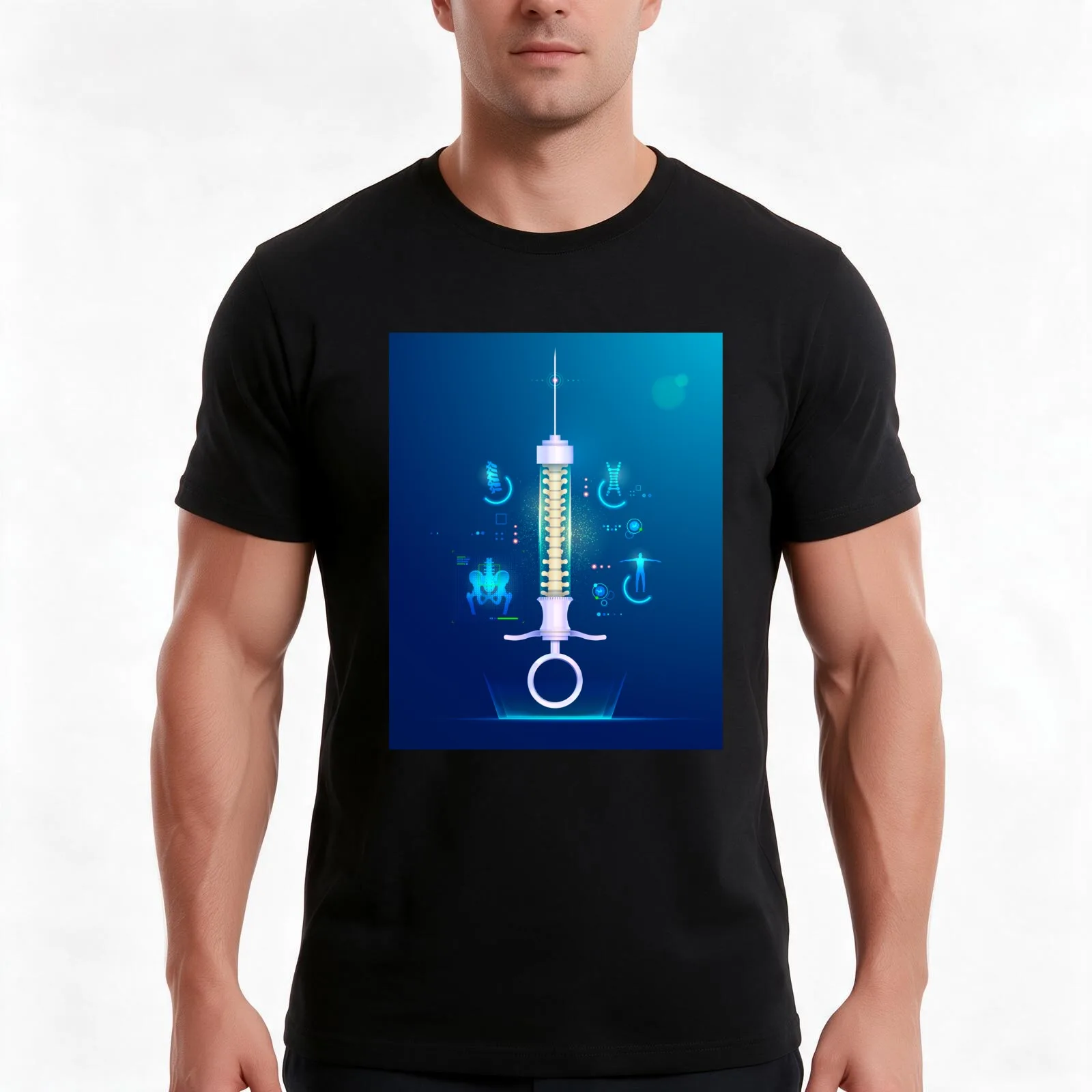 spine surgery syringe with backbone inside T-Shirt Summer Casual Cotton Tee Oversized Streetwear Tops Vintage Graphic Print
