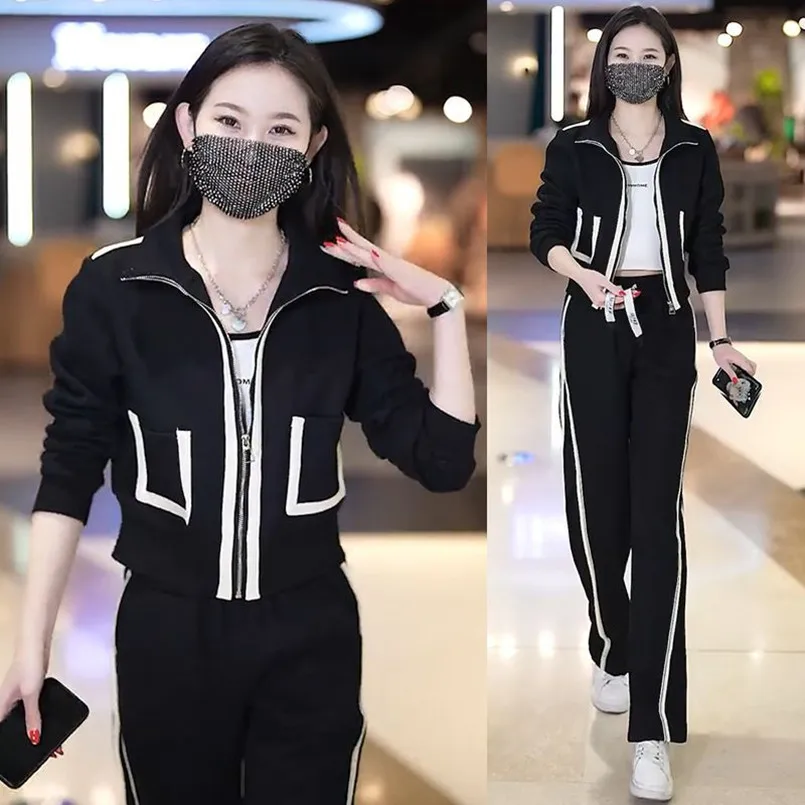 2023 Spring and Autumn Korean Edition New Casual Sportswear Set Loose Wide Leg Pants Fashion Style Women's Two Piece Set Trend