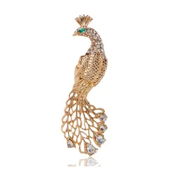 Fashion retro luxury brooch shiny rhinestone peacock corsage trailing openwork animal pin women's accessories jewelry gift