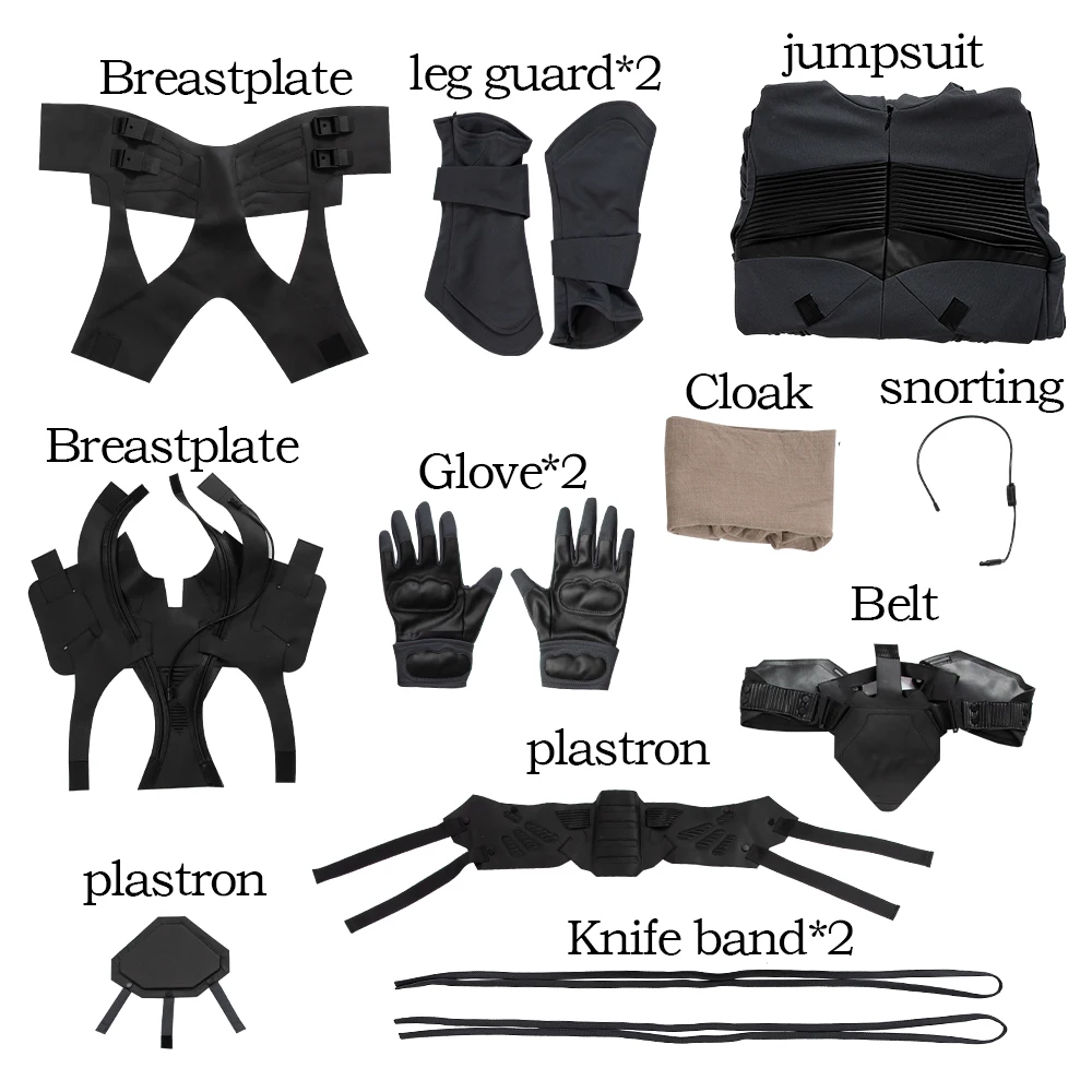 Dune Part Two Chani Cosplay-Kostüm, grauer Stillsuit mit Umhang, komplettes Set, individuelle Größe XS-XXXL, Halloween, Weihnachten, Comic Con