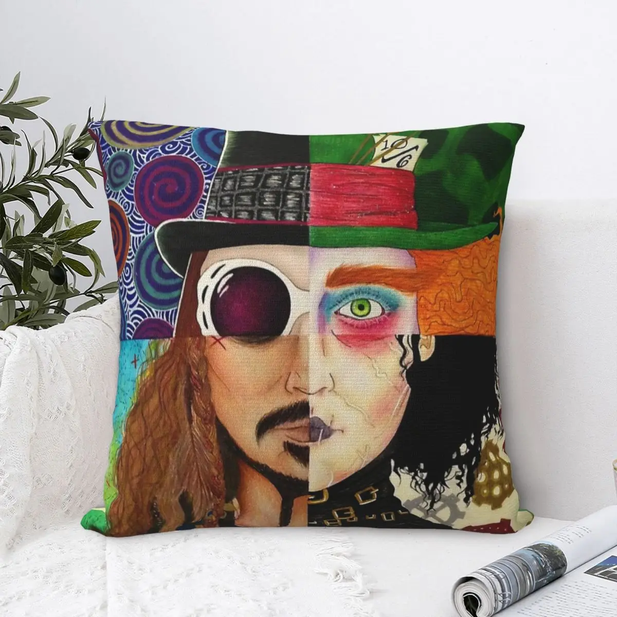 Johnny Depp Character Collage Square Pillowcase Pillow Cover Velvet Cushion Zip Decorative Throw Pillow For Home Living Room