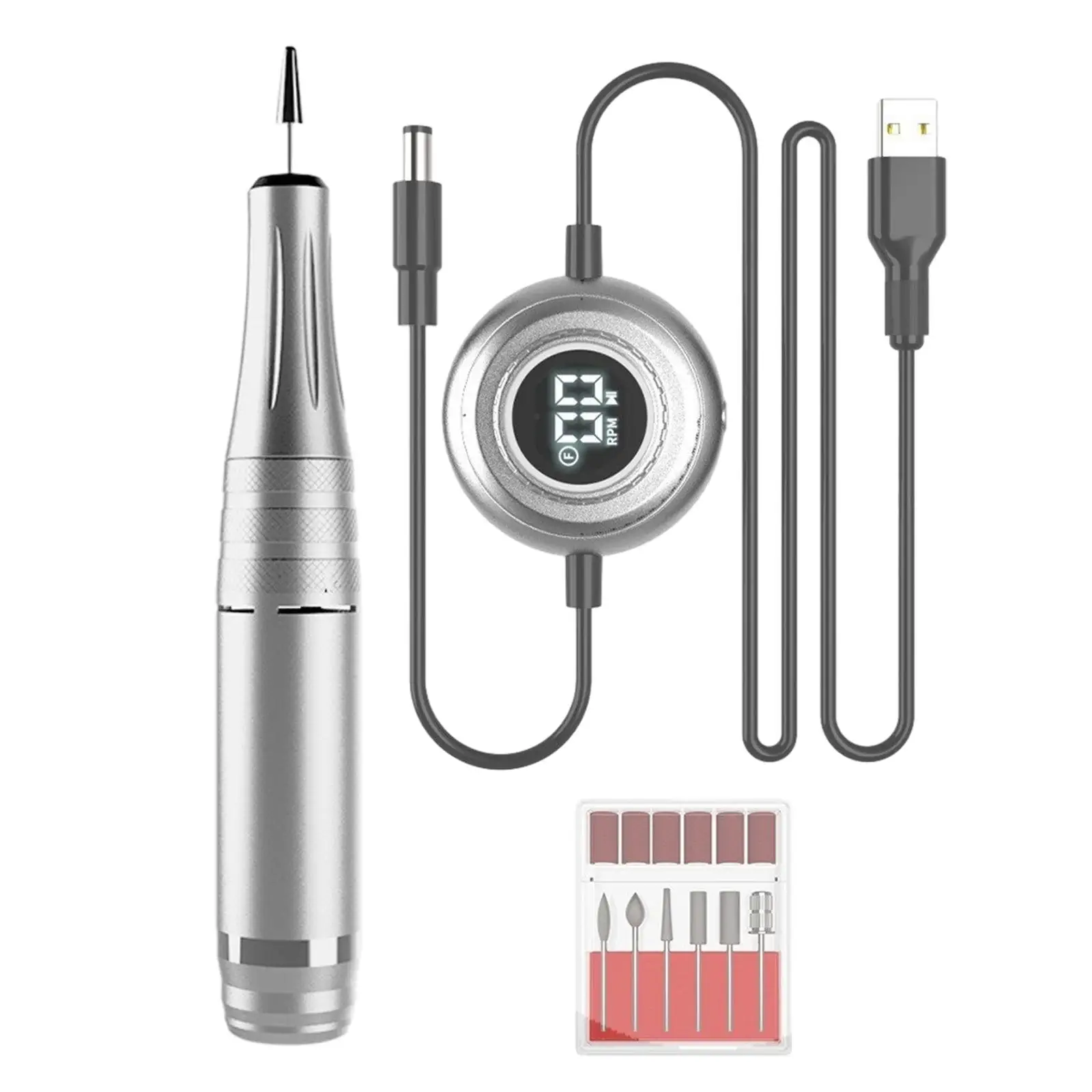 مثقاب أظافر كهربائي، مبرد أظافر، جهاز تحكم صغير في سرعة USB، مع أظافر