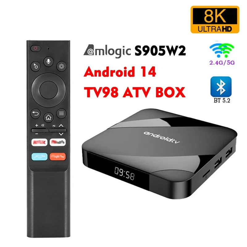 Smart TV Box ATV Ultra HD 8K Android 11 tot 14 S905W2 4GB 32GB/64GB Dual Wifi BT5.0 2.4G & 5G Mediaspeler Set Top Box Android tv's