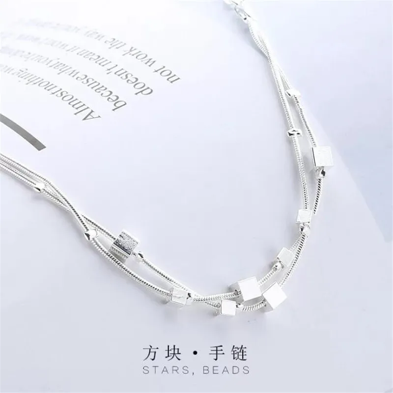 Atmosphere Creative 925 Sterling Silver Jewelry Sweet Fashion Simple Multi-layer Box Female Personality Bracelet   SL021