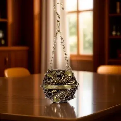 

Stylish Copper Aromatherapy Ball Holder Hollow Out Censer for Home Decoration Bathroom Sink Office Desk Hanging Incense Use