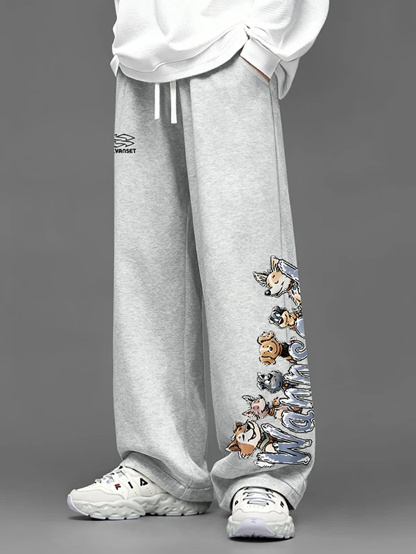 プラスサイズ 300 ポウ 新プリント カジュアルパンツ メンズ レディース ルーズ ワイドレッグ トレンド ドローストリング ストレートレッグ ロングパンツ スウェットパンツ