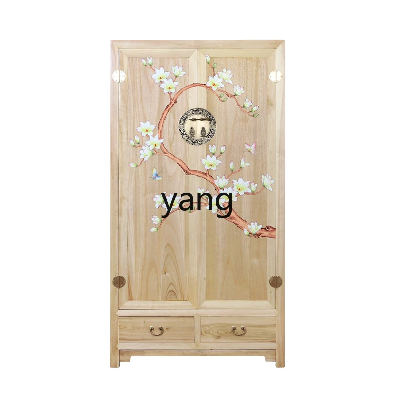 

CX New Chinese Style Simple Solid Wood Wardrobe Double Door Wood Color Cabinet Clothes Closet