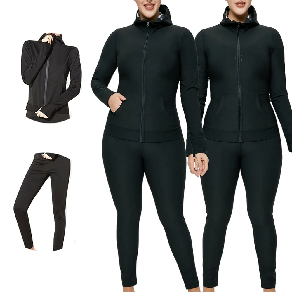 2pcs Sweat Sauna Suit Set For Women Full Zip Fitness Sauna Jacket Hoodie and Leggings Sauna Pants for Comfort and Performance He