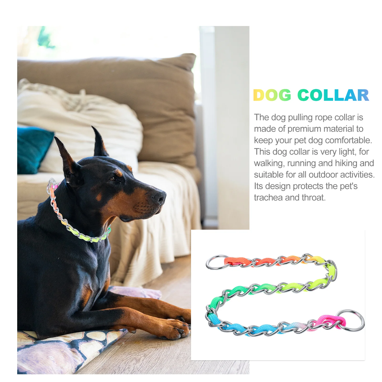 

Dog Collar Leash Rope Large Dogs Neck Belt Stainless Steel Chain Training Nylon Pet Supplies Dog Rope Collar Leash
