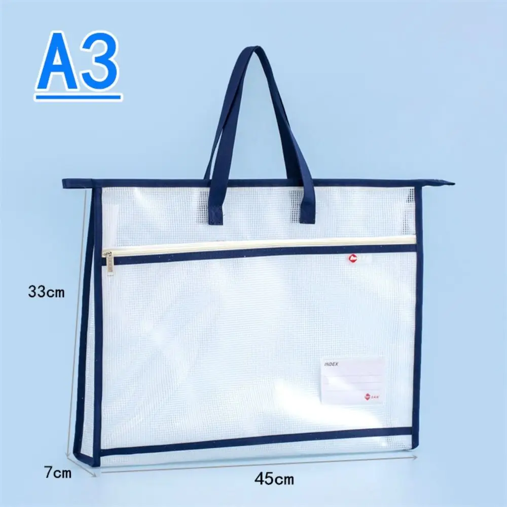with Zipper and Handle A3 Project Bag Large Capacity Mesh PVC Mesh Art Bag Waterproof Multifunctional Storage Bag