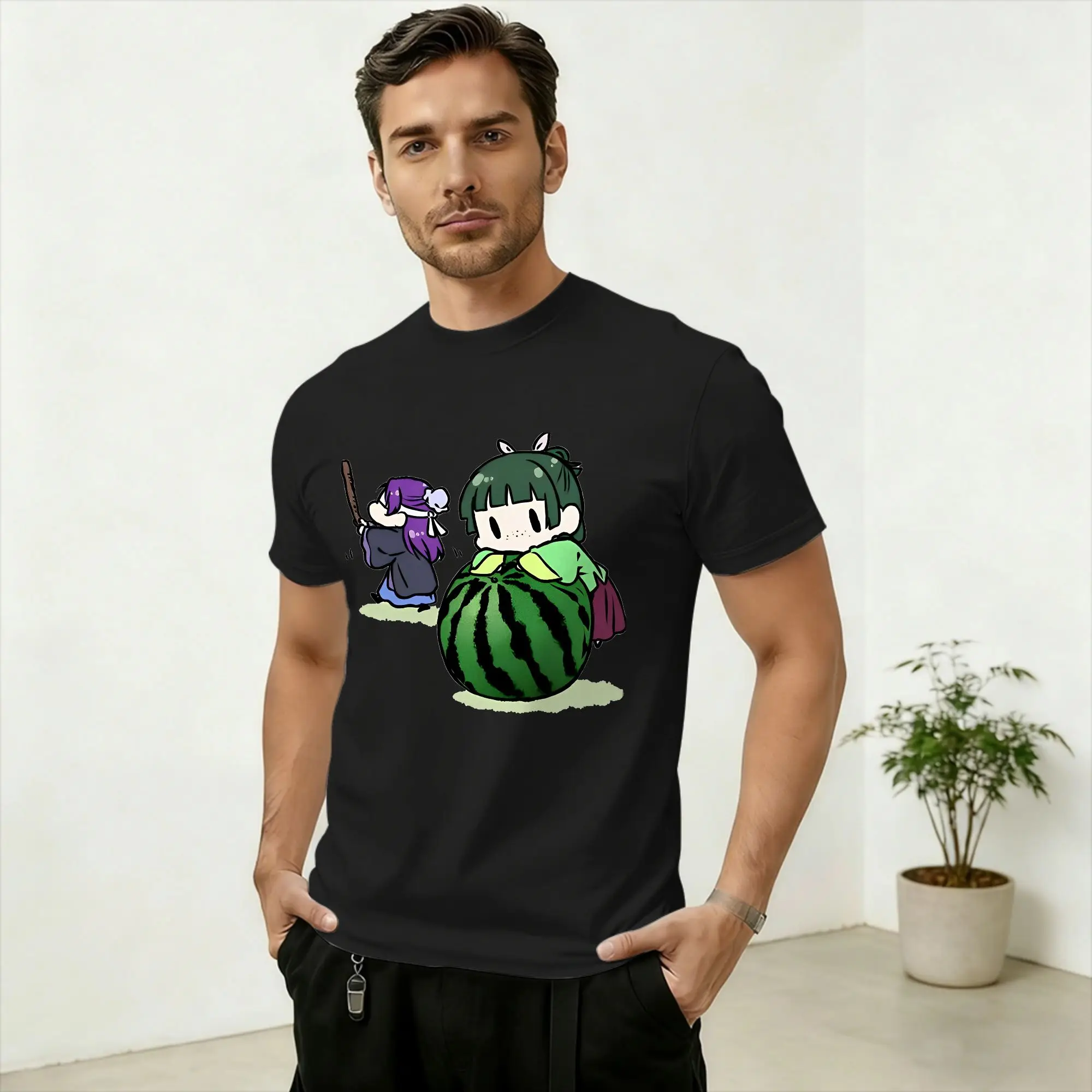 Leisure Melon Sister MaoMao Anime T-Shirt Men Crewneck Short Sleeve Top Tee The Apothecary Diaries Cotton Summer Clothes