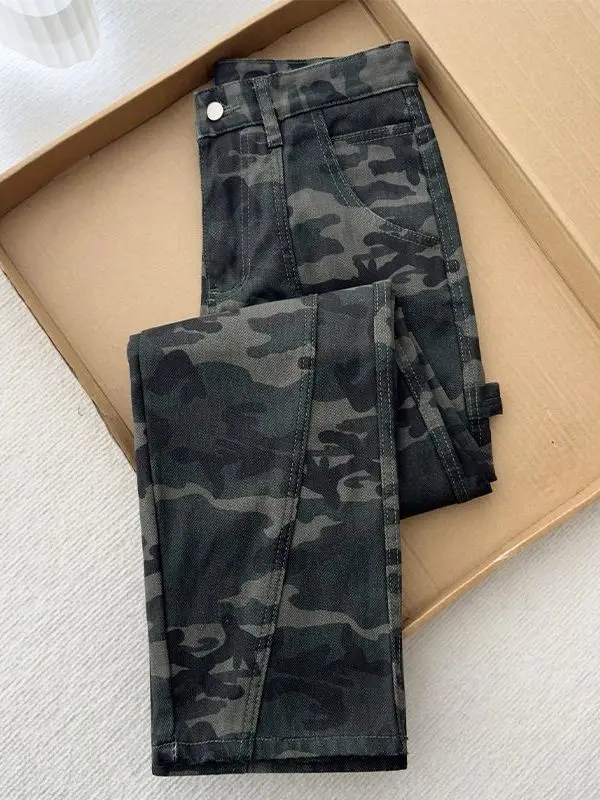 

Strongly Recommended Men's Camouflage Denim Pants High Street Sle Spring Autumn CleanFit Workwear Trousers Stand Waist