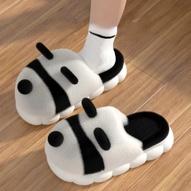 Ciepły pantofel damski dom Panda Cartoon Winter Plush Contton Indoor Funny Fuzzy Floor Home Room Shoes Flat Female Men Male