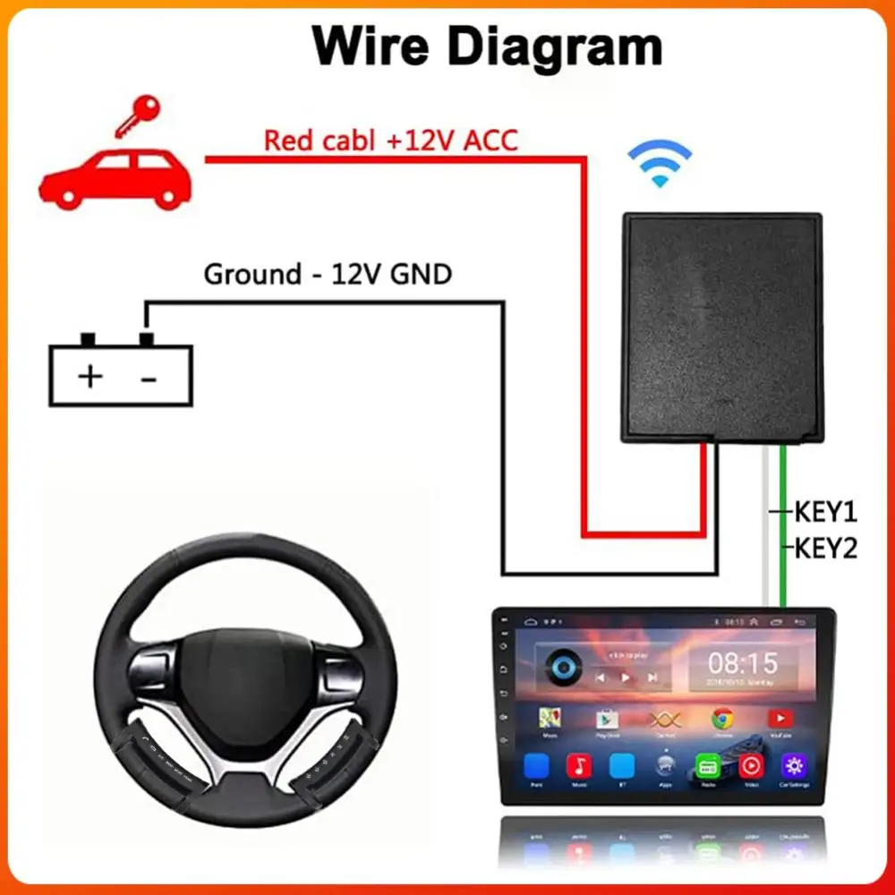 Remote Control Steering Wheel On/Off Button Wireless Car Navigation DVD Control Button Battery Operated 6 Buttons for Auto Truck