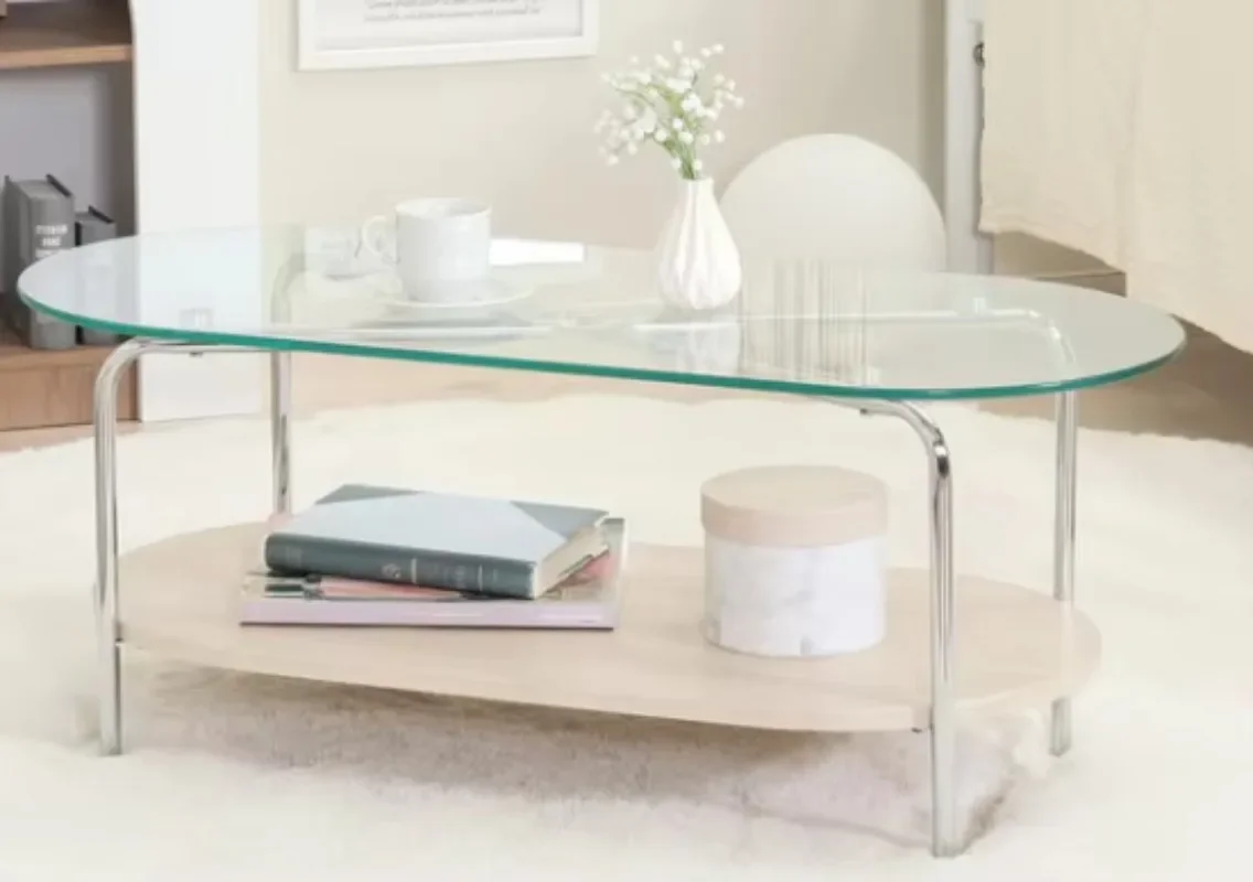 TMG-K90 Modern Tempered Glass MDF Electroplated Iron Pipe Coffee Table Living Room Home Furniture 2025