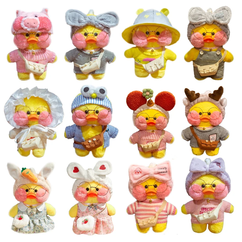 

LALAFANFAN Duck Plush Toy, 30 cm/12 in Kawaii Duck Plush with 4 Accessories, Cute Duck Stuffed Animals with Glasses & Outfits