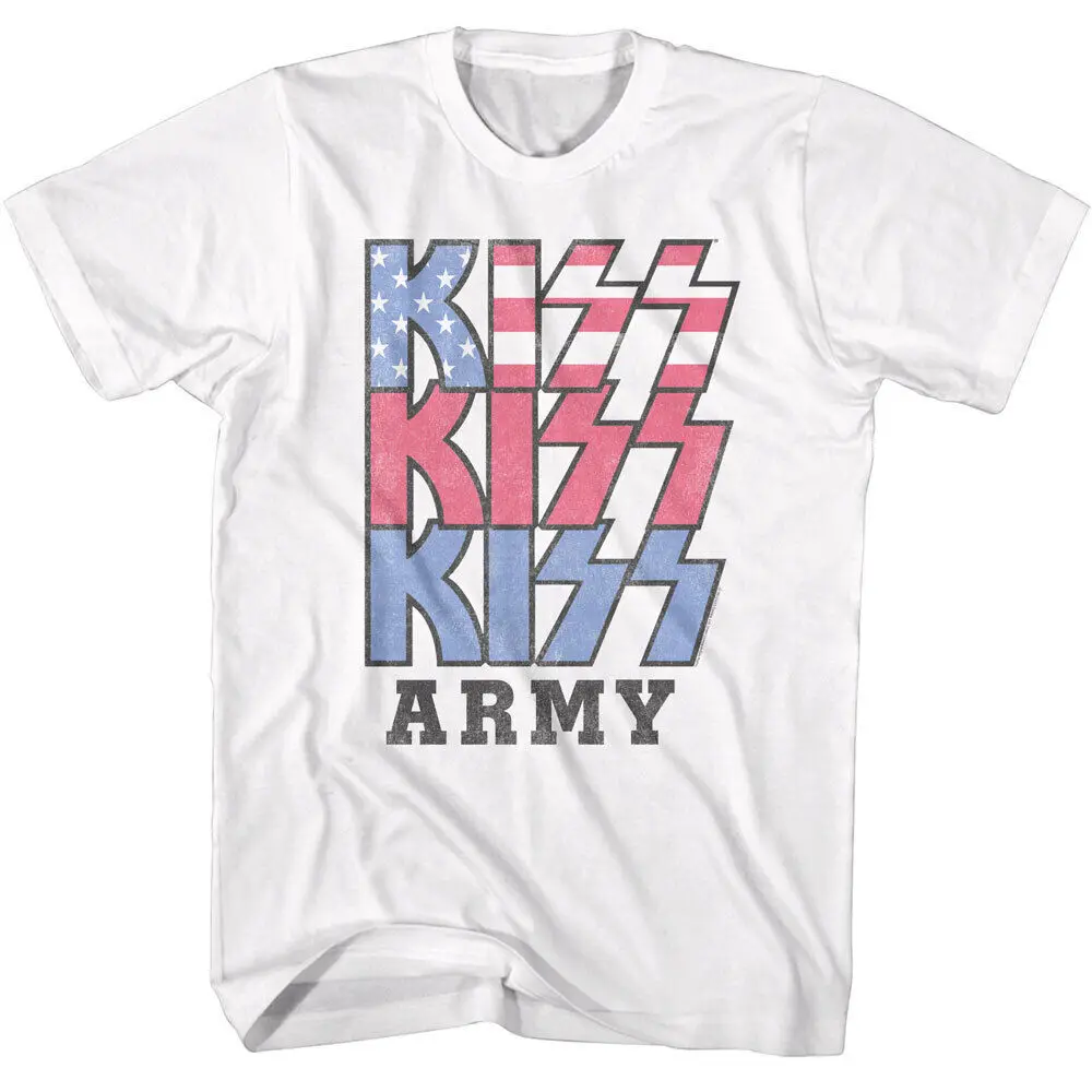 Camiseta Kiss Army para hombre, camisa con rayas de estrellas rojas, blancas y azules, Banda de Música de Metal, Merch