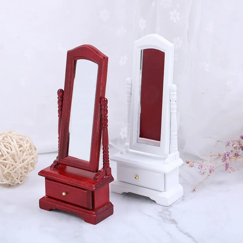 1:12 Mini Doll House Full-Length Dressing Mirror Model with Drawer Accessory Room Furniture Toy for Kids Dollhouse Accessories