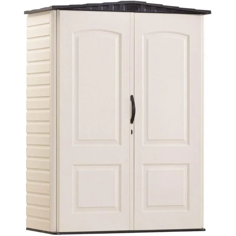 Small Vertical Resin Outdoor Storage Shed With Floor (2.3 x 4.6 Ft), Weather Resistant, Beige/Brown, Organization for Home/Backy