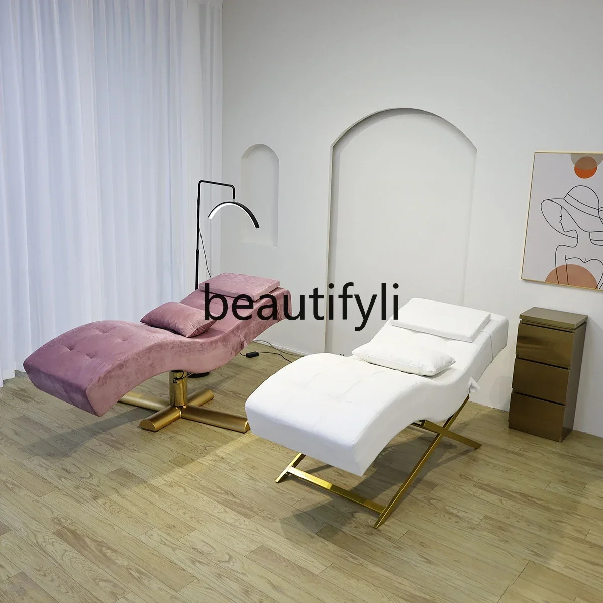 High-end beauty bed, spa massage bed for beauty salons, S-shaped eyelashes, manicure head adjustable