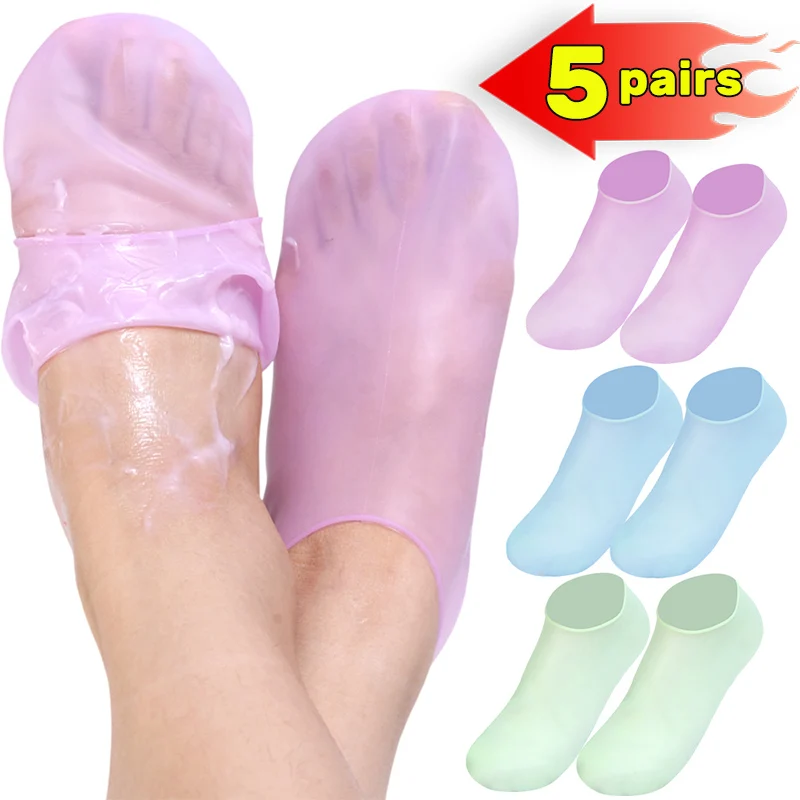 

1-5Pairs Silicone Moisturizing Elastic Foot Socks DIY Spa Foot Masks Cracked Dead Skin Protector Reusable Pedicure Cares Tools