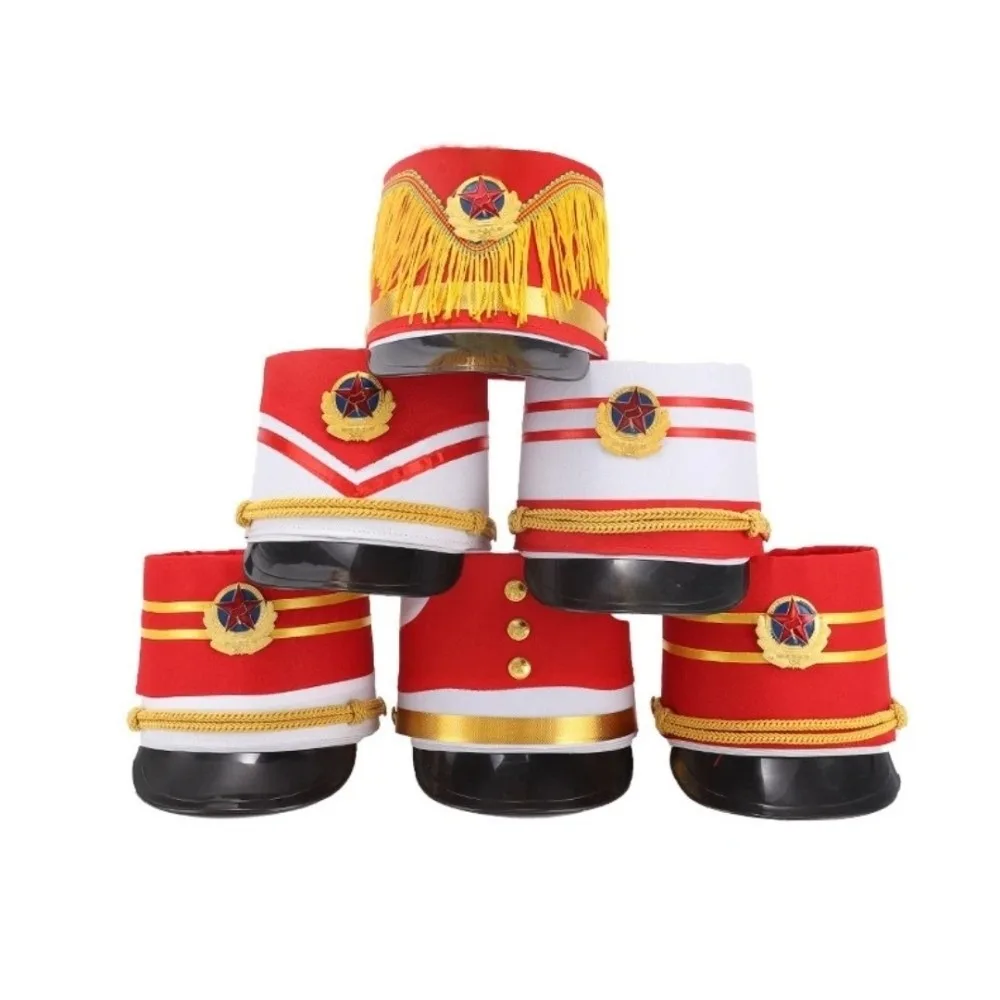 Stylish Drummer Hat Striped Marching Band Drum Band Hat Guard Parade Cap Halloween Theme