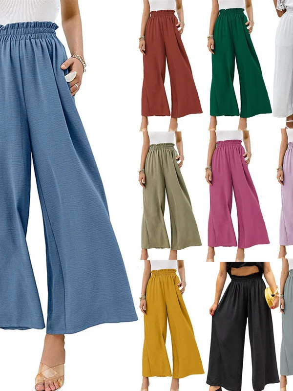 Pantaloni casual larghi a vita alta da donna Pantaloni a gamba larga da strada in puro colore Pantaloni lunghi comodi e larghi