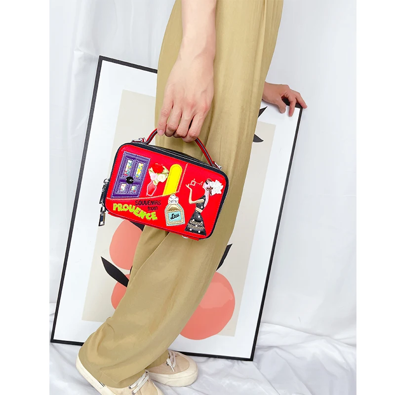 Cartoon Pattern Box Design Fashion Shoulder Bag Women Purses and Handbags Designer Leather Crossbody Bag Kawaii Messenger Bag