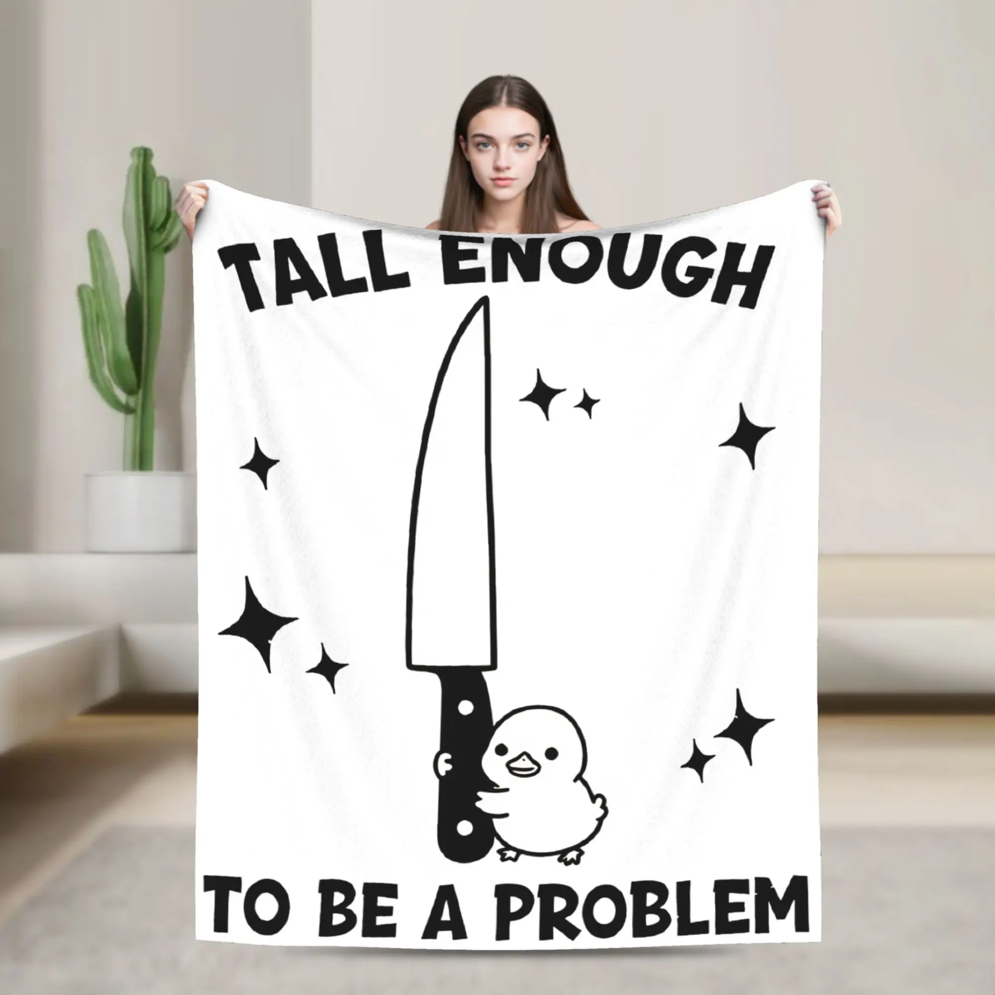 Tall Enough To Be A Problem Flannel Blankets Funny Duck Holding Knife Custom Throw Blanket for Bed Sofa Couch 200x150cm Quilt