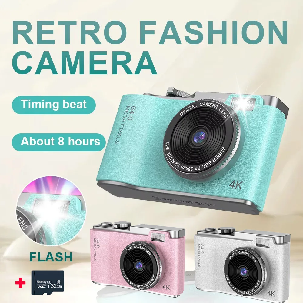 32GB 4K HD Digital Camera 64MP 16X ZOOM Autofocus Photography Video Camcorder 2.4'' Screen For Portable Kid Adult Beginners