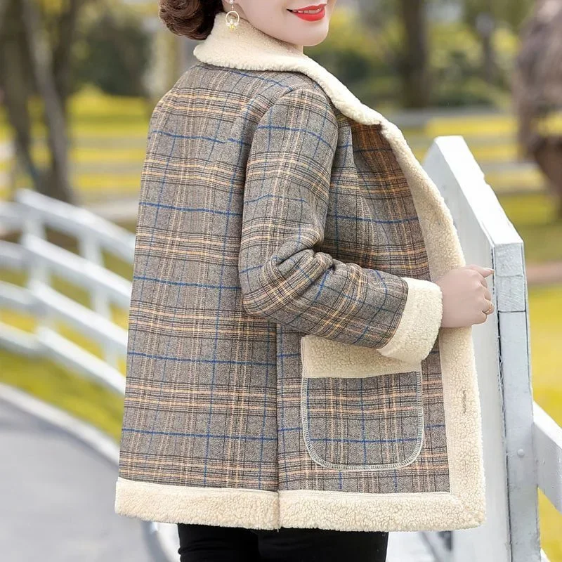 Módní volný teplý top s tlustým fleecovým podšívkou pro ženy středního a staršího věku, podzim/zima, nový přírůstek - náhled 4