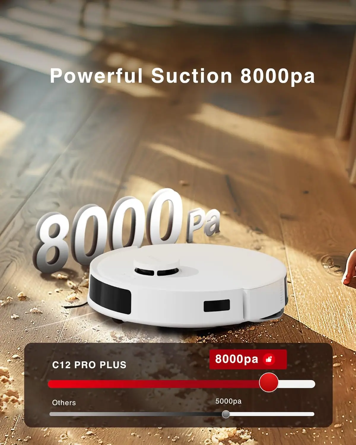 Robot Vacuum Cleaner and Mop, 8000Pa Strong Suction, ZeroTangle Brush, Smart Navigation, Self-Charging, Work with Alex