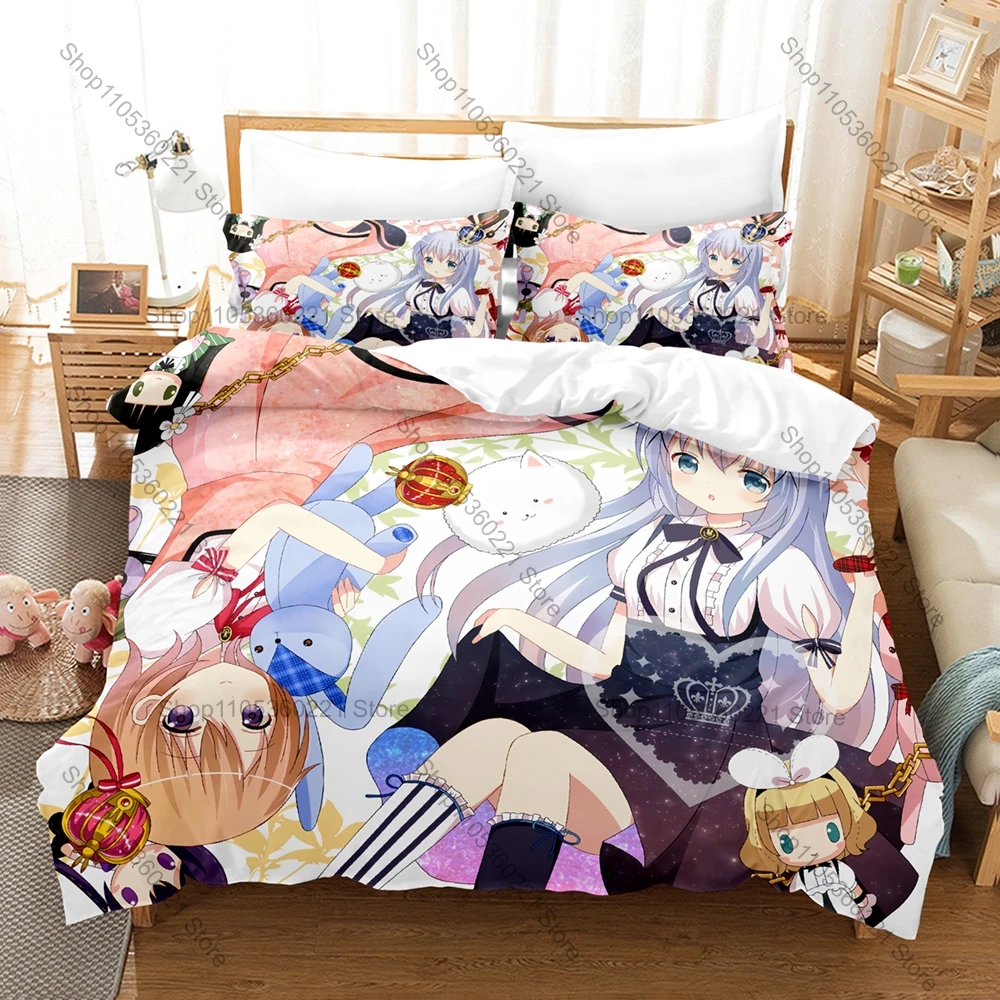 Cool Is The Order A Rabbit Bedding Set Duvet Cover + 2 Pillowcases Cute Cafe Rabbit Girls Kawaii Slice of Life Anime Bedroom Dec